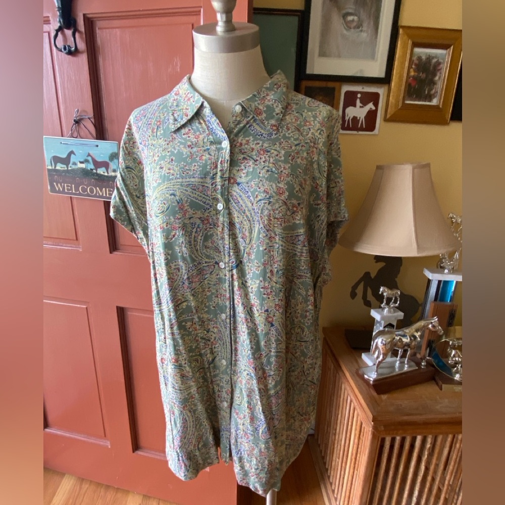 chaps kohls green floral paisley print top shirt blouse